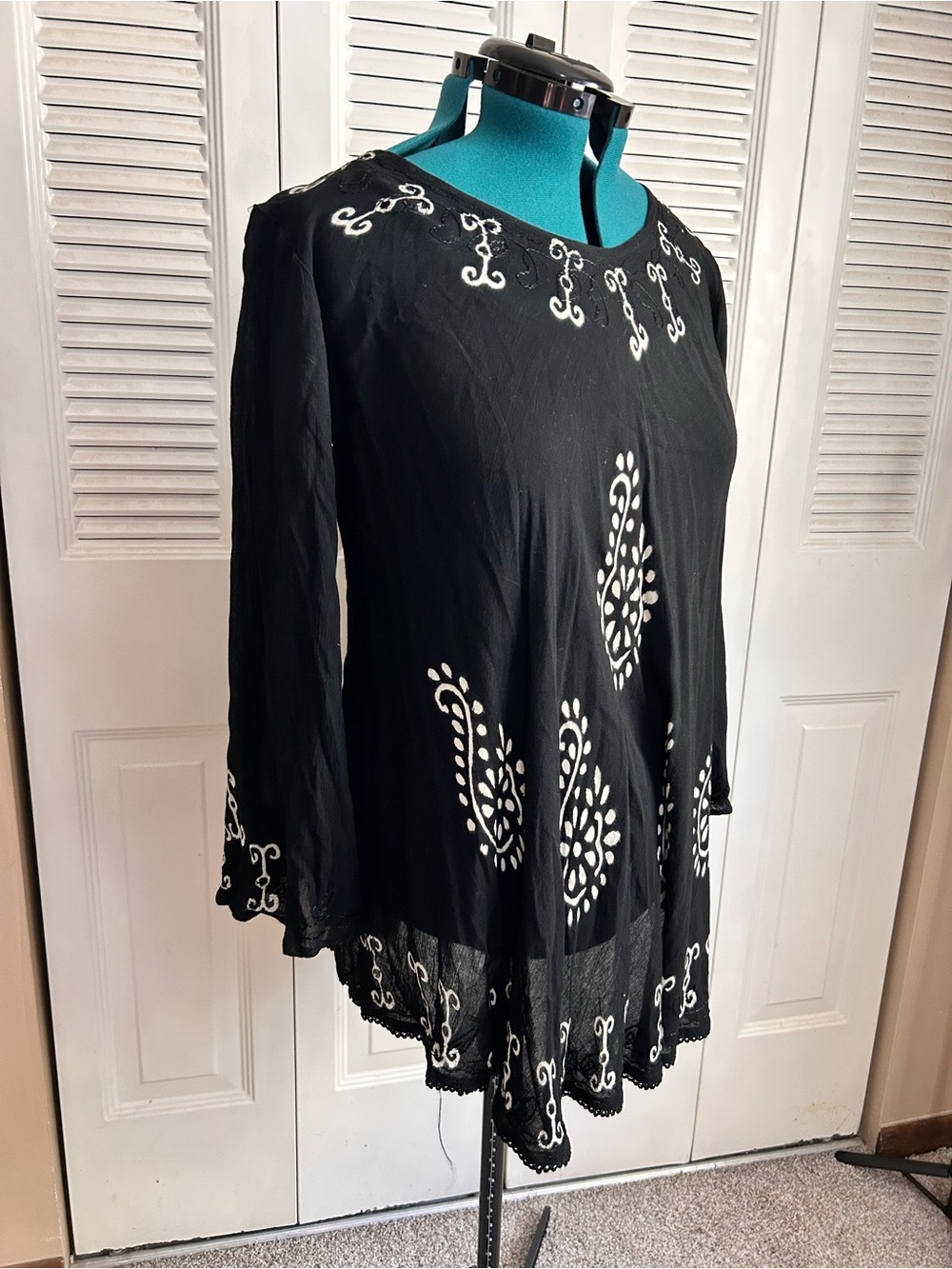 Mexicali Blues Black & White Embroidered Boho Tunic Dress Free Size